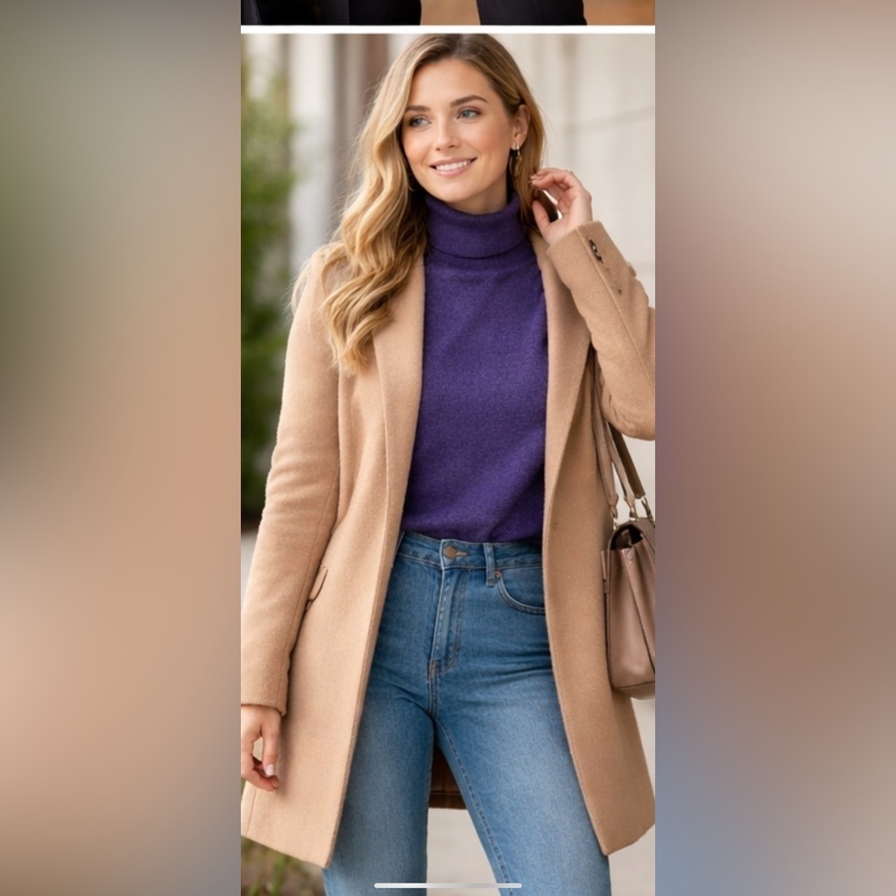 Valerie Stevens 2-Ply Cashmere Turtleneck Sweater Purple Soft Luxe Knit